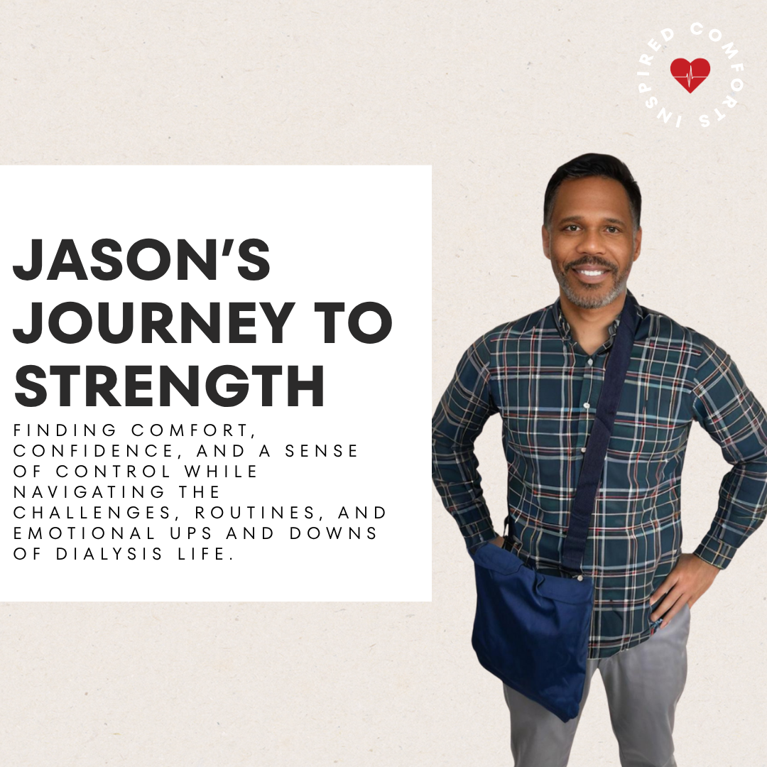 Jason, a member of the Inspired Comforts community, wearing our adaptive dialysis access shirt while relaxing outdoors, showing how comfort and dignity can go hand in hand during treatment.